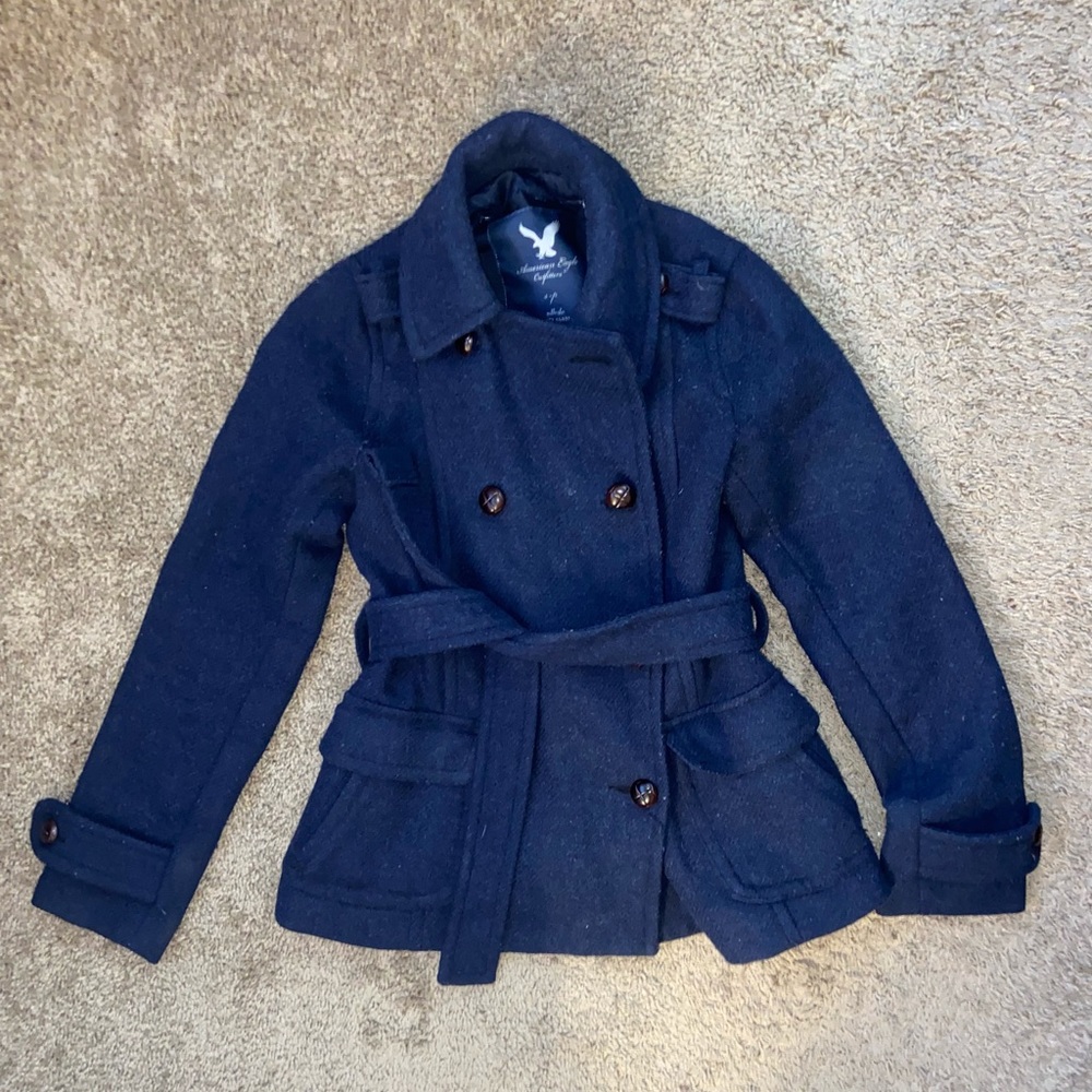 American eagle navy blue wool pea coat size small